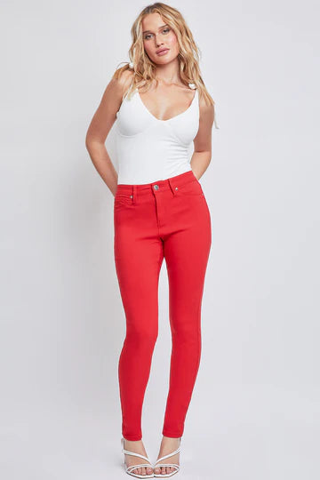 YMI Mid Rise Hyperstretch Skinny Jean-Ruby Red