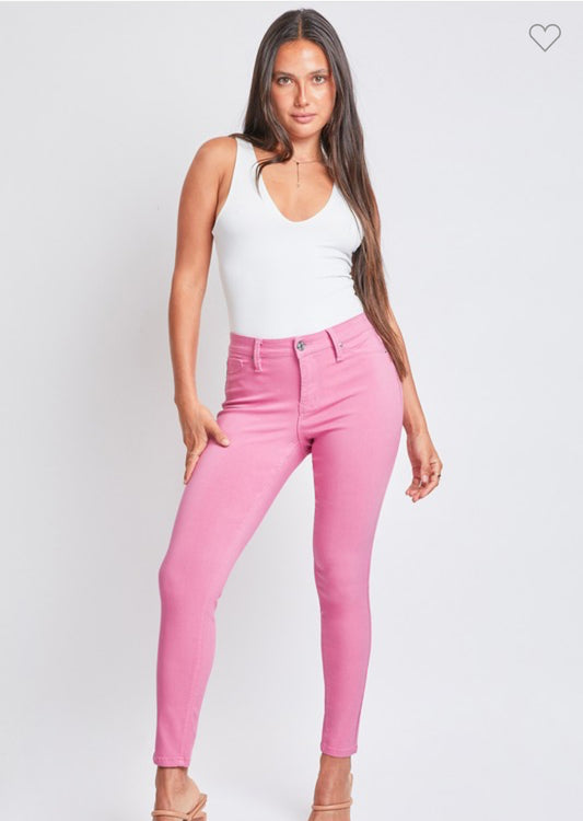 YMI Mid Rise Hyperstretch Skinny Jean-Flamingo